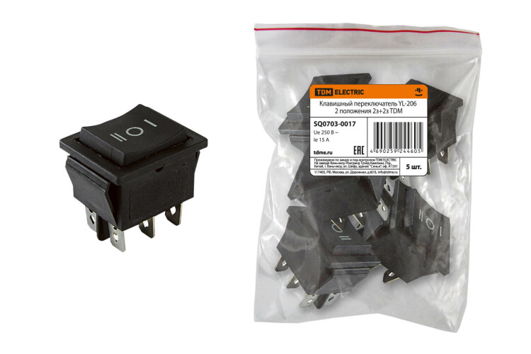 Картинка TDM Клавишный переключатель YL-206 черный 3 положения 2з+2з (SQ0703-0017) в интернет-магазине Форум Электро в Москве