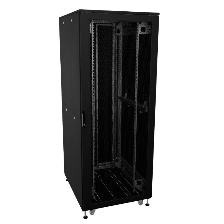 DKC Шкаф напольный разобранный 19'' IT-CQE-N 32U 600x800мм, крыша с вырубкой, дверь перф. и перф., одинарные боковые панели, черный RAL9005 (R5ITN32608FP1P1SB) превью в интернет-магазине электрики Форум Электро в Москве