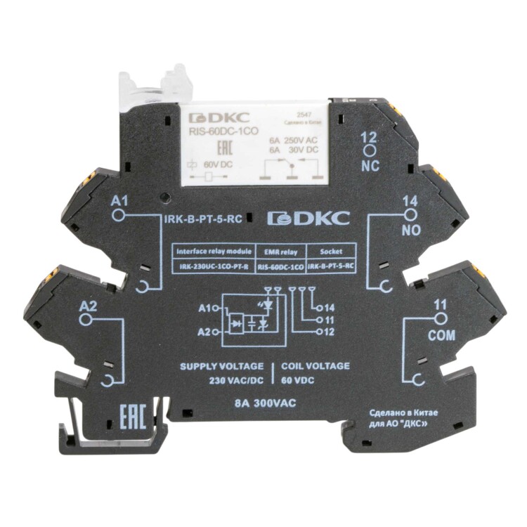 Реле интерфейсное, 1CO, ком. ток 6А, AgSnO?, напряжение 230V AC/DC, RC- цепь, push-in клеммы. (IRK-230UC-1CO-PT-R) превью в интернет-магазине электрики Форум Электро в Москве