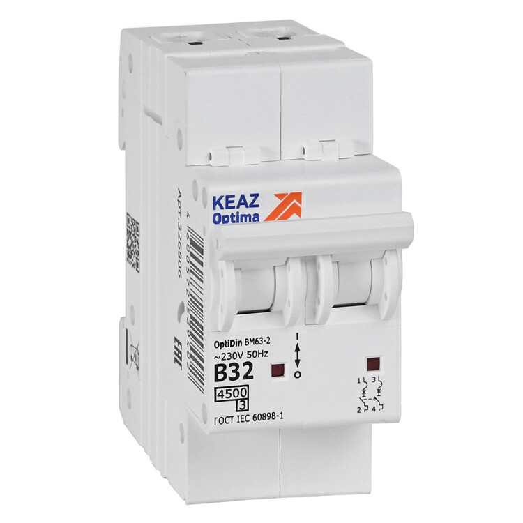 КЭАЗ OptiDin BM63 Автоматический выключатель 2P 32А B 4,5кА AC (BM63-2B32-4,5-УХЛ3) (329513) превью в интернет-магазине электрики Форум Электро в Москве