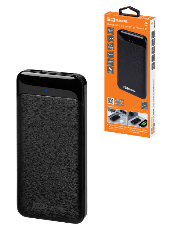 TDM Внешний аккумулятор "Юкон 6", 10 000 mAh, 2.4 А, 2 USB, Type-C (SQ1703-0006) превью в интернет-магазине электрики Форум Электро в Москве