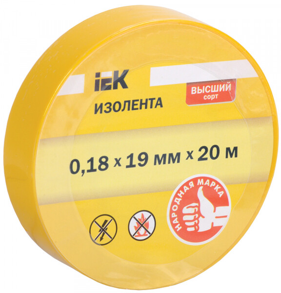 Изолента 0,18х19 мм желтая 20 метров IEK (UIZ-18-19-20MS-K05) превью в интернет-магазине электрики Форум Электро в Москве