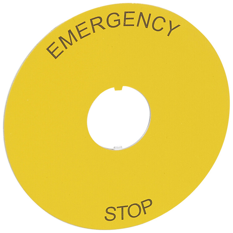 Legrand Osmoz этикетка, круг 80мм жёлтый, "EMERGENCY STOP" надпись