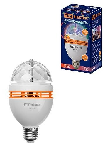 TDM Диско-лампа ДЛ-01 с цоколем Е27, 3 Вт, RGB, 220 В, белый (SQ0361-0500) превью в интернет-магазине электрики Форум Электро в Москве