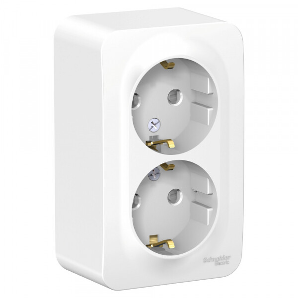 Картинка Systeme Electric Blanca наруж Бел Розетка 2-ая с/з со шторками 16А, 250В, монтажная пластина (BLNRA011221) в интернет-магазине Форум Электро в Москве