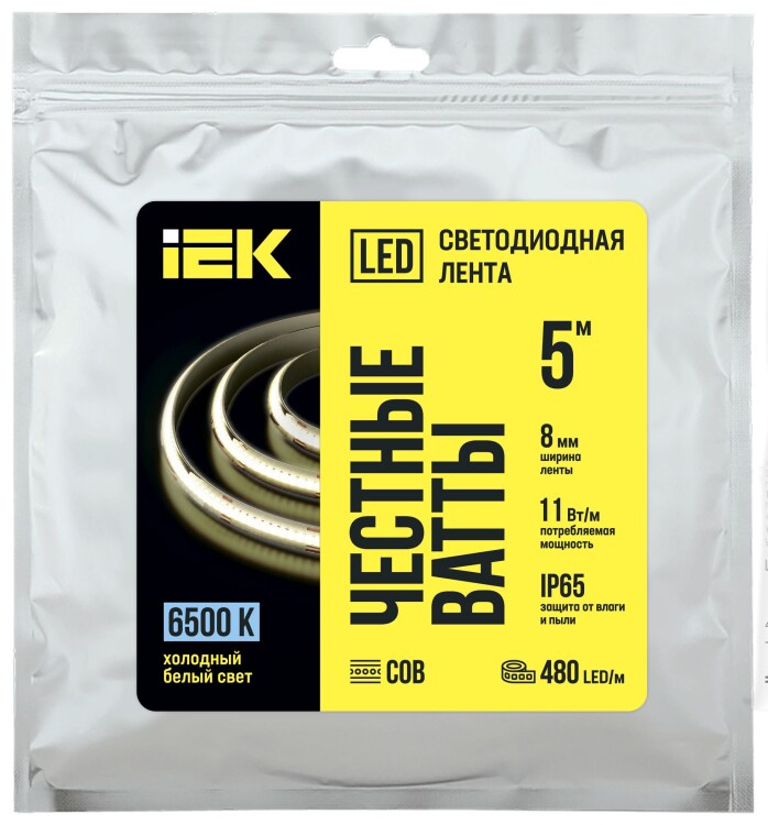 IEK Лента LED 5м COB-480LED 11Вт/м IP65 8мм 24В 6500К (LSR11-2-480-65-3-05) превью в интернет-магазине электрики Форум Электро в Москве