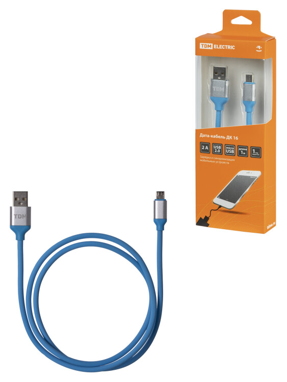 TDM Дата-кабель, ДК 16, USB - micro USB, 1 м, силиконовая оплетка, голубой, (SQ1810-0316) превью в интернет-магазине электрики Форум Электро в Москве