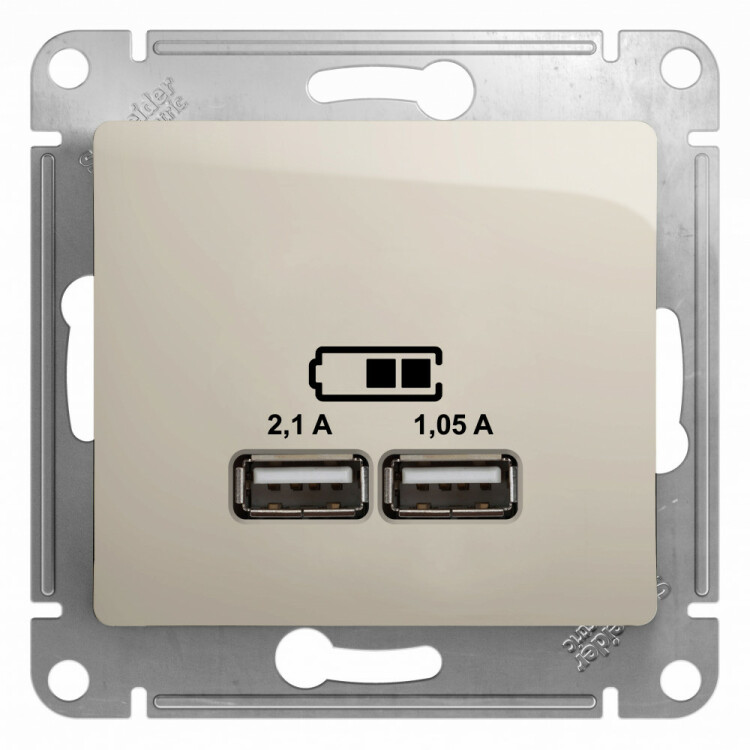 Картинка Systeme Electric Glossa Молочный Розетка USB 5В/2,1А, 2х5В/1,05А (GSL000933) в интернет-магазине Форум Электро в Москве