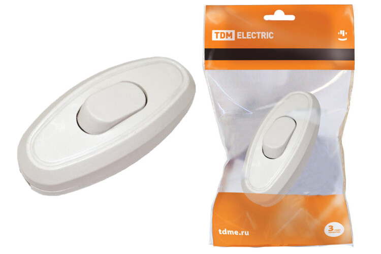 Картинка TDM Выключатель на шнур 6А 250В белый (SQ1806-0021) в интернет-магазине Форум Электро в Москве