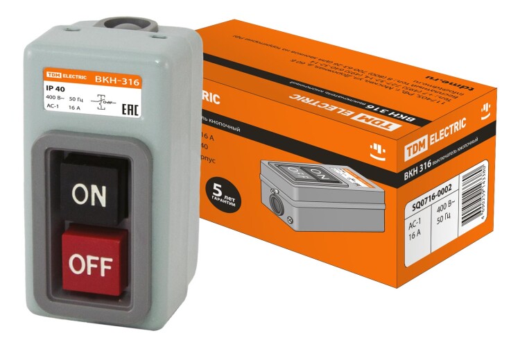 TDM Выключатель кнопочный с блокировкой ВКН-316 3Р 16А 230/400В IP40 (SQ0716-0002) превью в интернет-магазине электрики Форум Электро в Москве