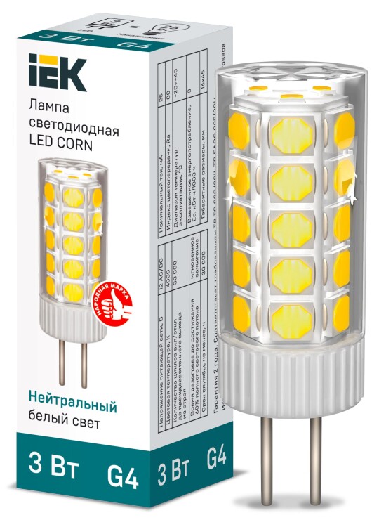 IEK Лампа LED CORN капсула 3Вт 12В 4000К керамика G4 (LLE-CORN-3-012-40-G4) превью в интернет-магазине электрики Форум Электро в Москве