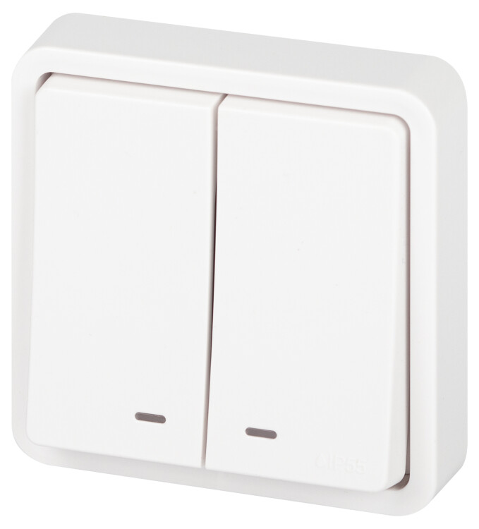 Картинка Выключатель ЭРА Эксперт 11-1525-01 двойной с подсветкой IP55, 10АХ-250В, СУ, белый (Б0063304) в интернет-магазине Форум Электро в Москве