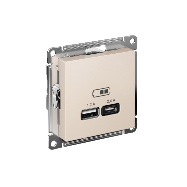 Картинка Systeme Electric AtlasDesign Бежевый USB A+С, 5В/2,4А, 2х5В/1,2А, механизм (ATN000239) в интернет-магазине Форум Электро в Москве
