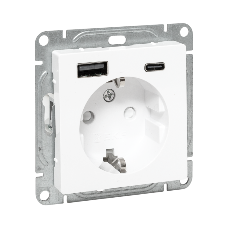 Картинка EKF Механизм розетки с USB-A+С - 2шт, 16А, с заземлением, со шторками, белый Эпика (UP1-SOW-111-USBA+USBC) в интернет-магазине Форум Электро в Москве