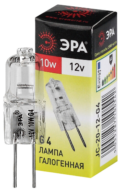 ЭРА Лампа галогенная JC-10W-12V-G4 10Вт капсула теплый белый свет G4 (C0027367) превью в интернет-магазине электрики Форум Электро в Москве