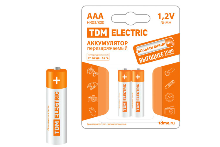 TDM Аккумулятор AAA-800 mAh Ni-MH BP-2 (SQ1702-0074) превью в интернет-магазине электрики Форум Электро в Москве