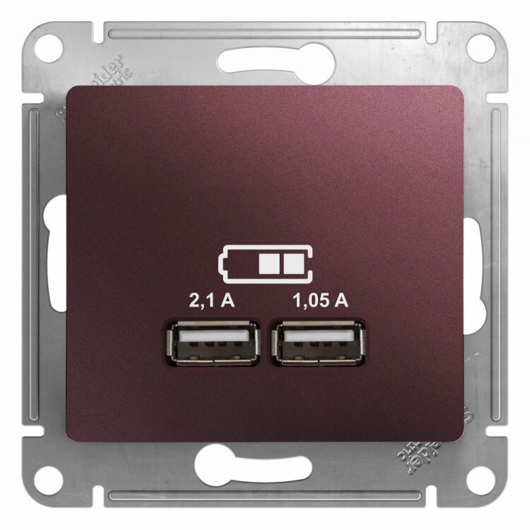 Картинка Systeme Electric Glossa Баклажановый Розетка USB 5В/2,1А, 2х5В/1,05А (GSL001133) в интернет-магазине Форум Электро в Москве