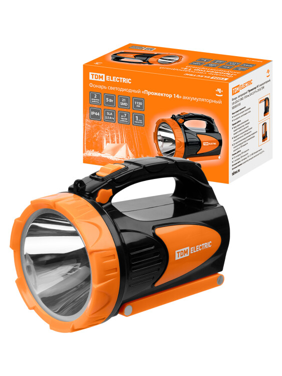 TDM Фонарь светодиод. "Прожектор 14", аккумуляторный, 5 Вт LED+21 SMD, 1150 лм, SLA 2,5 А*ч, 230 В (SQ0350-0103) превью в интернет-магазине электрики Форум Электро в Москве