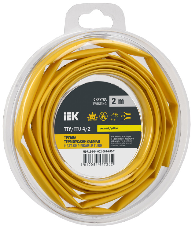 IEK Трубка термоусадочная ТТУ нг-LS 4/2 желтая (2м/упак) (=this.property.MANUFACTURERCODE}) фото в интернет-магазине Форум Электро в Москве