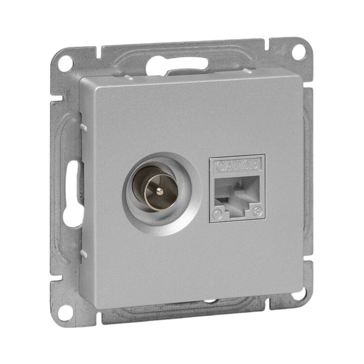 EKF Механизм розетки TV+RJ45 (cat5), алюминий Эпика (UP1-SOA-TV+RJ) превью в интернет-магазине электрики Форум Электро в Москве
