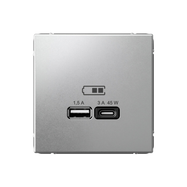 Картинка ARTGALLERY USB РОЗЕТКА A + тип-C 45Вт высокоскор.заряд. QC, PD, механизм, АЛЮМИНИЙ (GAL000329) в интернет-магазине Форум Электро в Москве