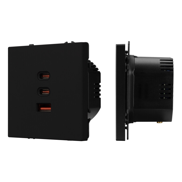 Картинка Arlight NOBE USB Розетка тип А+С+С софт-тач черный оникс SCT-MUACC-SFPL-FC-BK (65W, QC3) (-) (061834(1)) в интернет-магазине Форум Электро в Москве