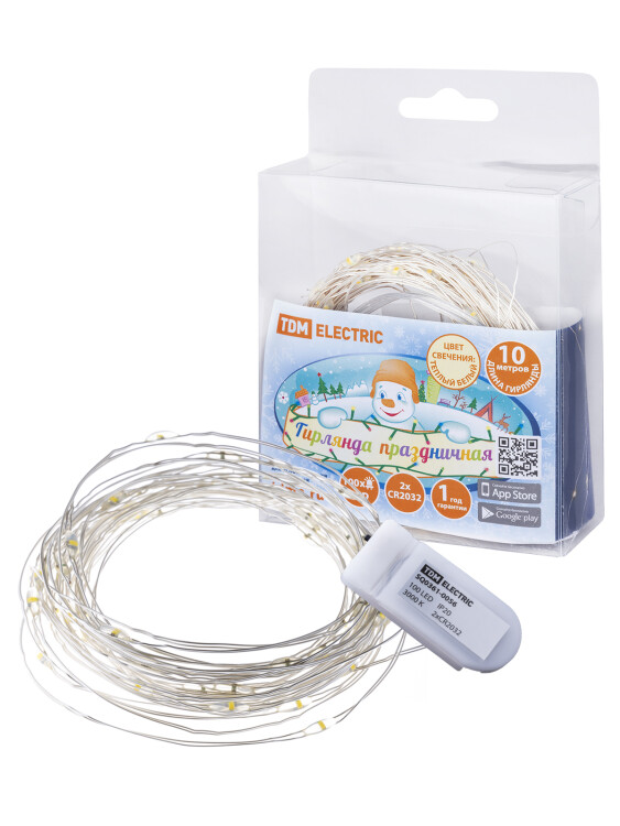 TDM Гирлянда светодиодная "Роса100" 100LED, 10м, 3000К, 2хCR2032, (SQ0361-0056) превью в интернет-магазине электрики Форум Электро в Москве