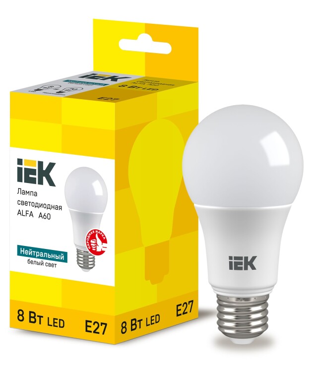 IEK Лампа LED ALFA A60 груша 8Вт 230В 4000К E27 (6шт) (LLA-A60-8-230-40-E27-6) превью в интернет-магазине электрики Форум Электро в Москве