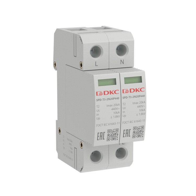 DKC УЗИП, тип 3, 2 полюса, Imax 20kA, со сменным модулем, Un 440V (SPD-T3-2N20P440) превью в интернет-магазине электрики Форум Электро в Москве
