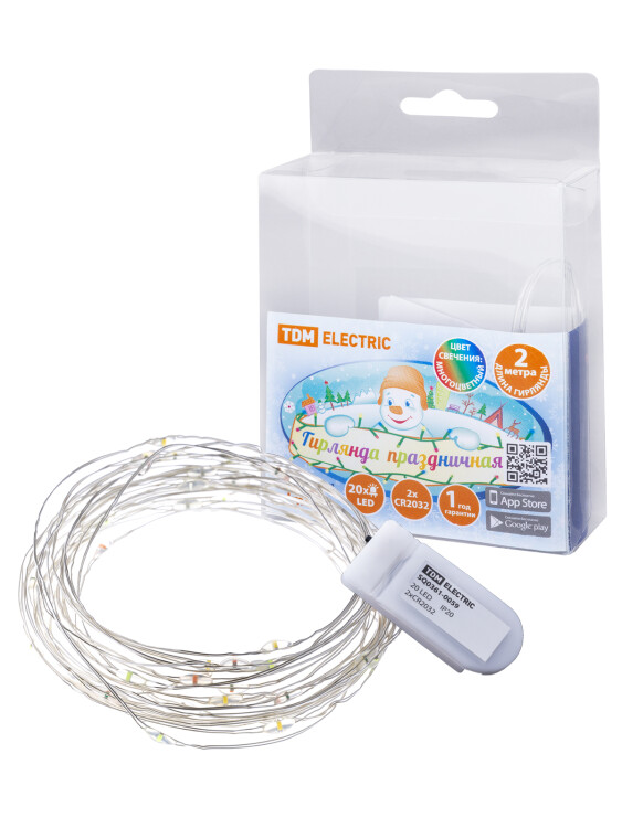 TDM Гирлянда светодиодная "Роса20" 20LED, 2м, многоцвет., 2хCR2032 , (SQ0361-0059) превью в интернет-магазине электрики Форум Электро в Москве