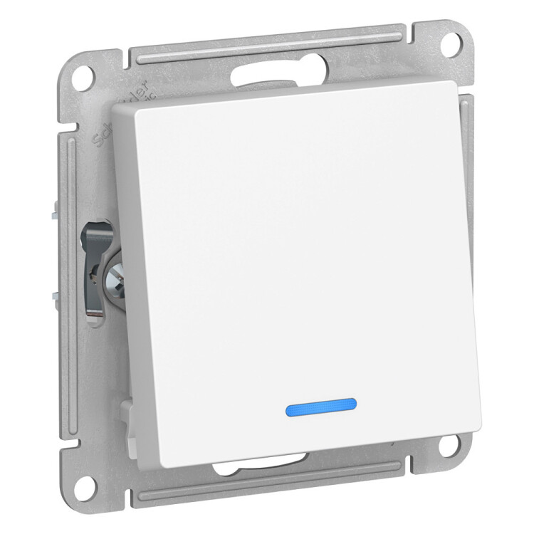 Картинка Systeme Electric AtlasDesign Бел Переключатель 1-клавишный с подсветкой, сх.6а, 10АХ, механизм (ATN000163) в интернет-магазине Форум Электро в Москве