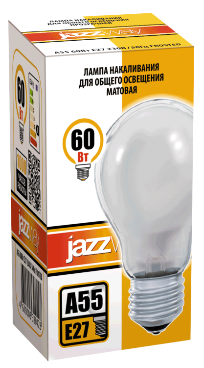 Jazzway Лампа накаливания A55 240V 60W E27 frosted (БМТ 230-60-5) (.3320423) превью в интернет-магазине электрики Форум Электро в Москве