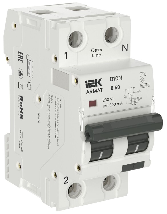 IEK ARMAT АВДТ B10N 1P+NP B50 300мА тип A (36мм) (AR-B10N-1N-B050A300) превью в интернет-магазине электрики Форум Электро в Москве