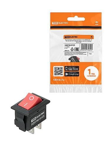 Картинка TDM KCD11-101 250В AC/DC, 1P, 3А, (2с), ON-OFF, черный корпус, красная клавиша, Micro (SQ0746-0125) в интернет-магазине Форум Электро в Москве