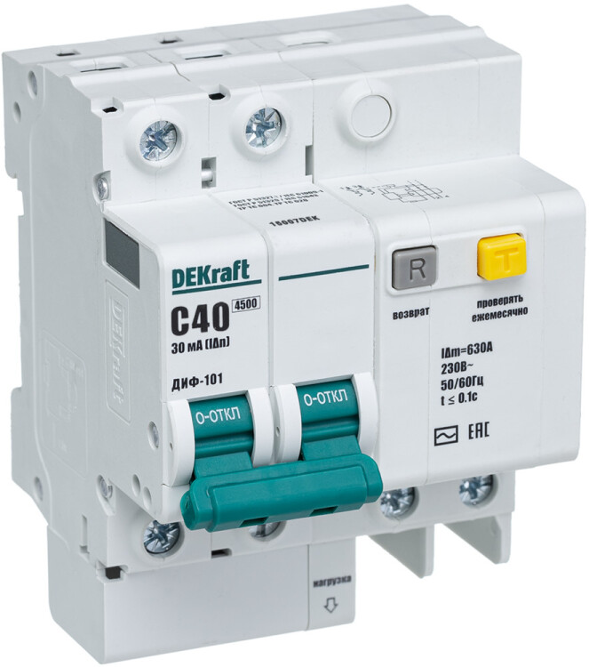 Dekraft Автоматические выключатели дифференциального тока 2Р 40А 30мА тип AC х-ка С ДИФ-101 4,5кА