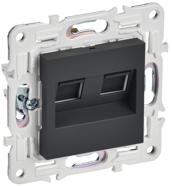 Фотография IEK SKANDY Графит Розетка компьютерная двойная RJ45 кат.6 SK-K04G (SK-K20-2-K53) в интернет-магазине Форум Электро в Москве Картинка IEK SKANDY Графит Розетка компьютерная двойная RJ45 кат.6 SK-K04G (SK-K20-2-K53) в интернет-магазине Форум Электро в Москве