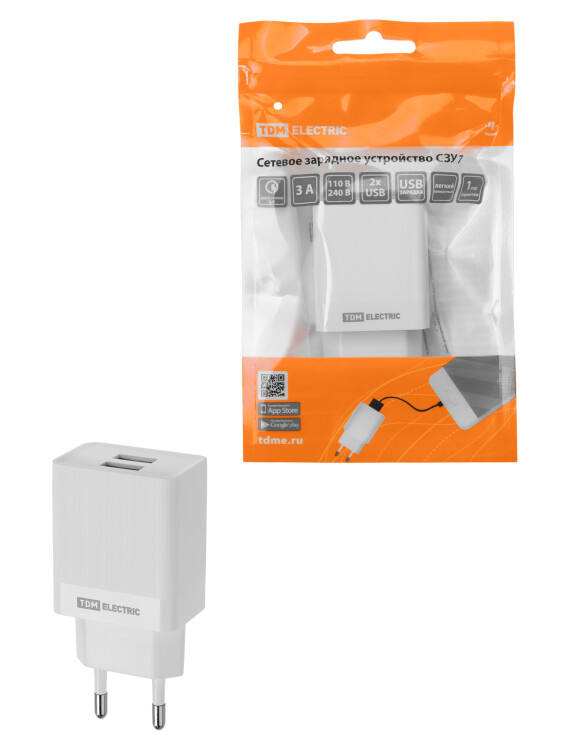 Сетевое зарядное устройство, СЗУ 6, Quick Charge 3.0, 3 А, 1 USB, черный, TDM (SQ1810-0004) превью в интернет-магазине электрики Форум Электро в Москве