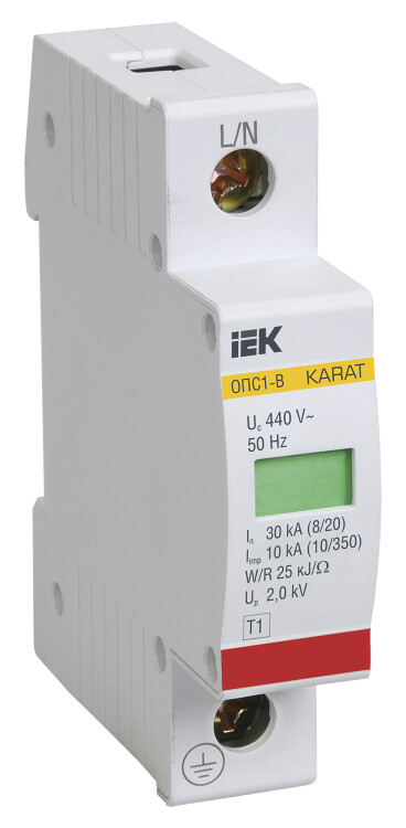 IEK KARAT Ограничитель имп. перенапр. ОПС1-B 1Р In=30kA Un=400B Im=60kA (MOP20-1-B) превью в интернет-магазине электрики Форум Электро в Москве