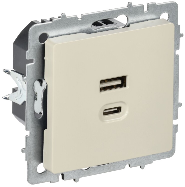 Картинка IEK BRITE Роз. USB A+C 45Вт высокоск. зар. РЮ11-2-БрКр беж. (BR-U22-045-K10) в интернет-магазине Форум Электро в Москве
