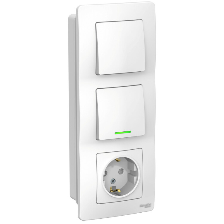 Картинка Systeme Electric Blanca внутр Бел Блок: Розетка з/к шт 16А, 250В+выкл 1кл.с подсветкой+выкл 1кл. (BLNBS101111) в интернет-магазине Форум Электро в Москве
