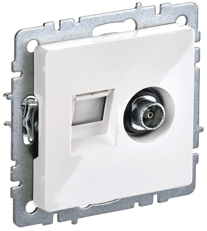 IEK BRITE BASE Белый Розетка двойная TV+RJ45 кат.5E РТВ/РК12-БрКр (BR-AK20-1-K01) превью в интернет-магазине электрики Форум Электро в Москве