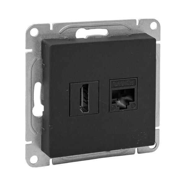 EKF Механизм розетки HDMI+RJ45 (cat5), чёрный Эпика (UP1-SOB-HDMI+RJ45) превью в интернет-магазине электрики Форум Электро в Москве