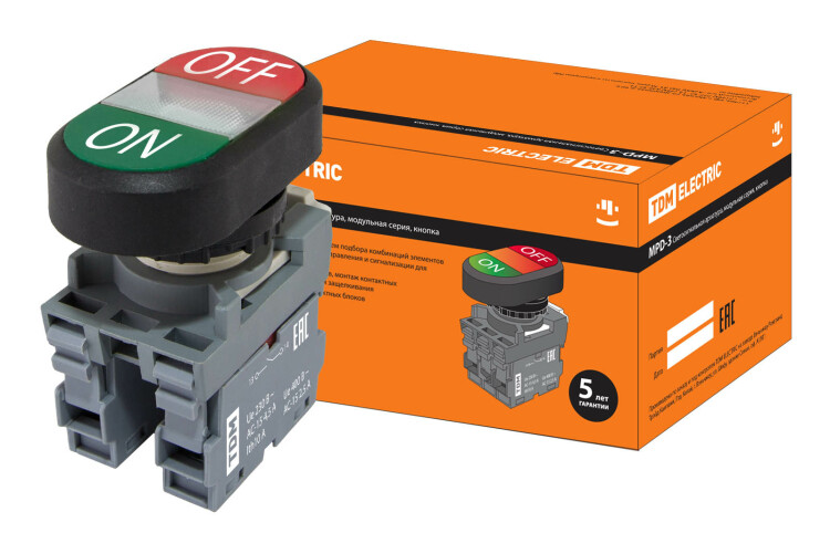 TDM Кнопка двойная MPD3-11С (зеленая/красная) (LED) в сборе d22мм/24В (ON/OFF) линза прозрачная (SQ0747-0065) превью в интернет-магазине электрики Форум Электро в Москве