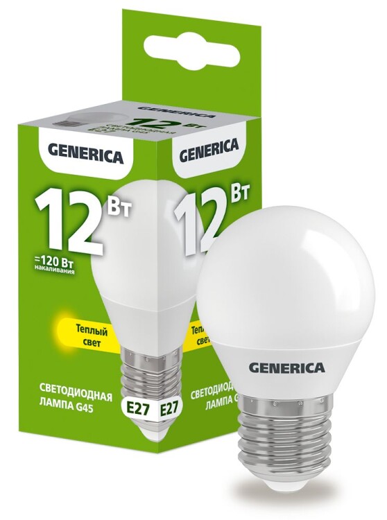 IEK GENERICA Лампа LED G45 шар 12Вт 230В 3000К E27 (LL-G45-12-230-30-E27-G) превью в интернет-магазине электрики Форум Электро в Москве