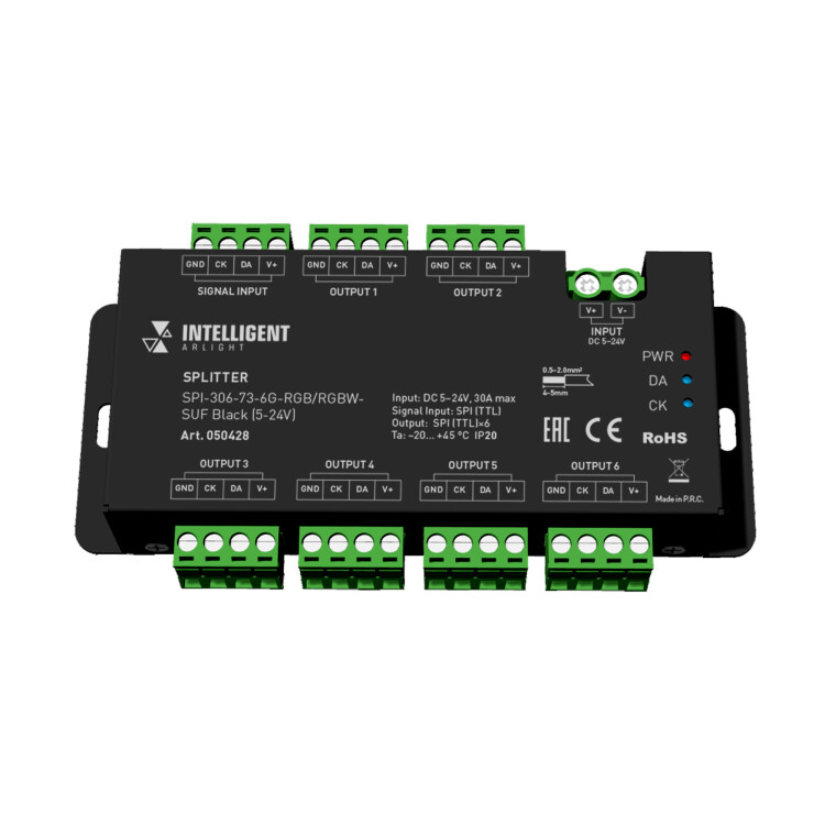 Arlight INTELLIGENTIGHT Сплиттер SPI-306-73-6G-RGB/RGBW-SUF Black (5-24V) (IP20 Металл, 5 лет) (050428) превью в интернет-магазине электрики Форум Электро в Москве
