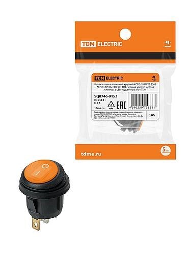Картинка TDM KCD2-101N/FS 250В AC/DC, 1P, 6А, (3с), ON-OFF, черный корпус, красная клавиша, LED, IP54 (SQ0746-0150) в интернет-магазине Форум Электро в Москве