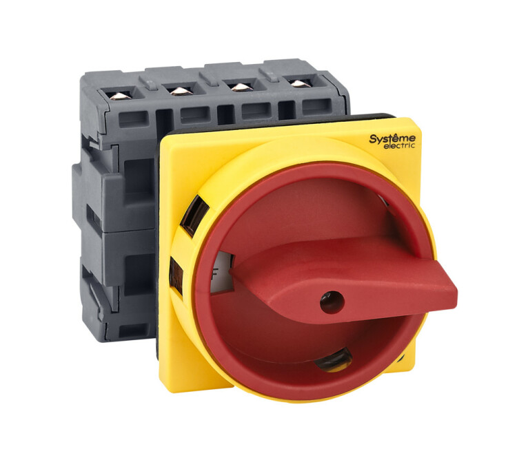 Systeme Electric Выключатель-разъединитель 4P 40A IP20 с красной рукояткой на дверцу 4 винтами с замком (MSD40410R) превью в интернет-магазине электрики Форум Электро в Москве