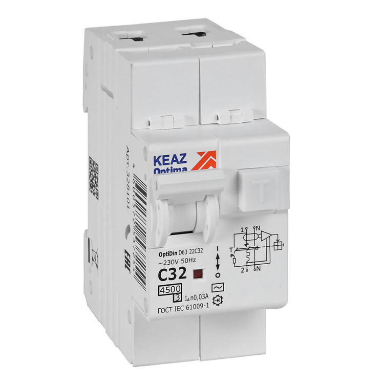 АВДТ с защитой от сверхтоков OptiDin D63-22C32-AC-У3 (2P, C32, 30mA, 4,5кА) (328101) превью в интернет-магазине электрики Форум Электро в Москве