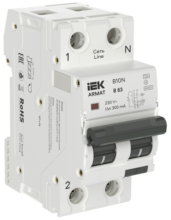 IEK ARMAT АВДТ B10N 1P+NP B63 300мА тип A (36мм) (AR-B10N-1N-B063A300) превью в интернет-магазине электрики Форум Электро в Москве IEK ARMAT АВДТ B10N 1P+NP B63 300мА тип A (36мм) (AR-B10N-1N-B063A300) превью в интернет-магазине электрики Форум Электро в Москве