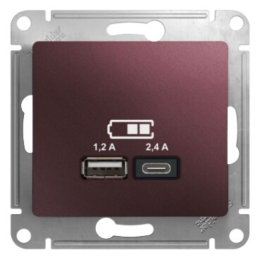 Картинка Systeme Electric Glossa Баклажановый Розетка USB A+С, 5В/2,4А, 2х5В/1,2А (GSL001139) в интернет-магазине Форум Электро в Москве